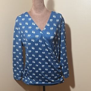 Ann Taylor Blue Floral V-Neck Blouse